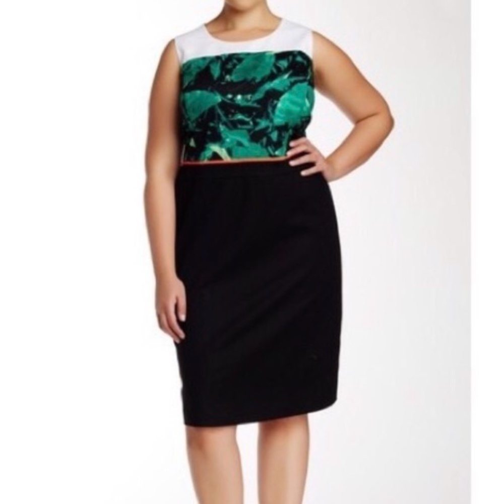 VINCE CAMUTO ISLAND PALM SLEEVELESS SHEATH‎ DRESS​​​​​